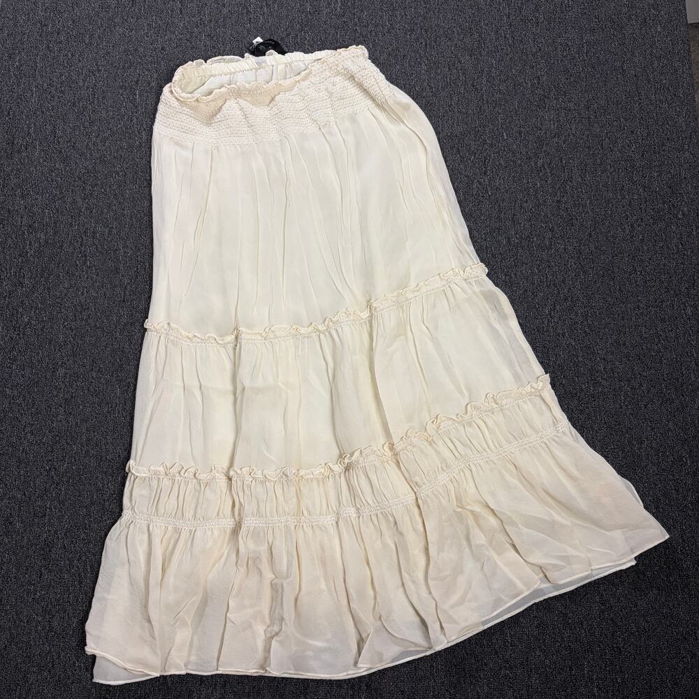 Vintage Y2k Express 100% Silk White Cottagecore Prairie Maxi Skirt Women's Small